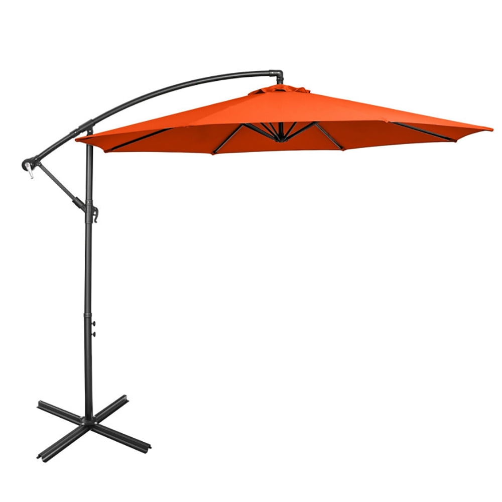 Aimee Lii 10 Feet Offset Umbrella with 8 Ribs Cantilever and Cross Base, Outdoor Umbrella with Base, Orange Aimee Lii 10 Feet Offset Umbrella with 8 Ribs Cantilever and Cross Base, Outdoor Umbrella with Base, Orange