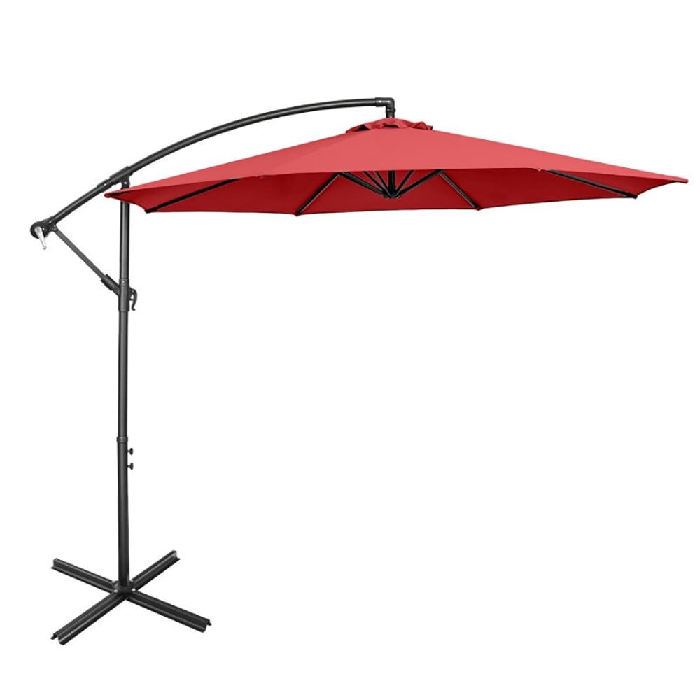 Aimee Lii 10 Feet Offset Umbrella with 8 Ribs Cantilever and Cross Base, Outdoor Umbrella with Base, Red