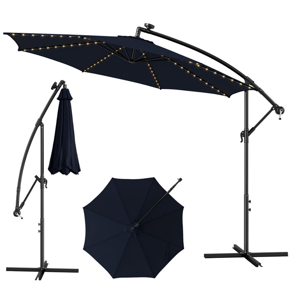Aimee Lii 10 Feet Patio Offset Umbrella with 112 Solar-Powered LED Lights, Sunbrella Patio Umbrellas, Navy Aimee Lii 10 Feet Patio Offset Umbrella with 112 Solar-Powered LED Lights, Sunbrella Patio Umbrellas, Navy