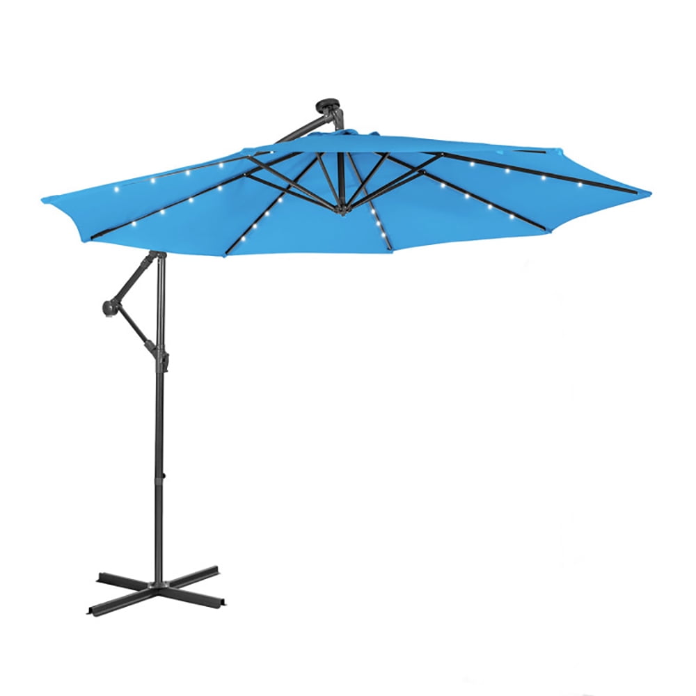 Aimee Lii 10 Feet Patio Solar Powered Cantilever Umbrella with Tilting System, Sunbrella Patio Umbrellas, Blue Aimee Lii 10 Feet Patio Solar Powered Cantilever Umbrella with Tilting System, Sunbrella Patio Umbrellas, Blue