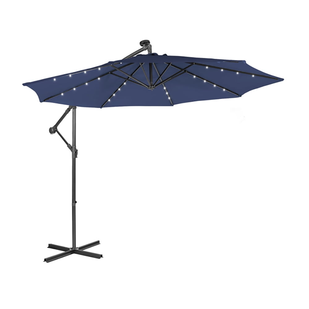 Aimee Lii 10 Feet Patio Solar Powered Cantilever Umbrella with Tilting System, Sunbrella Patio Umbrellas, Navy Aimee Lii 10 Feet Patio Solar Powered Cantilever Umbrella with Tilting System, Sunbrella Patio Umbrellas, Navy