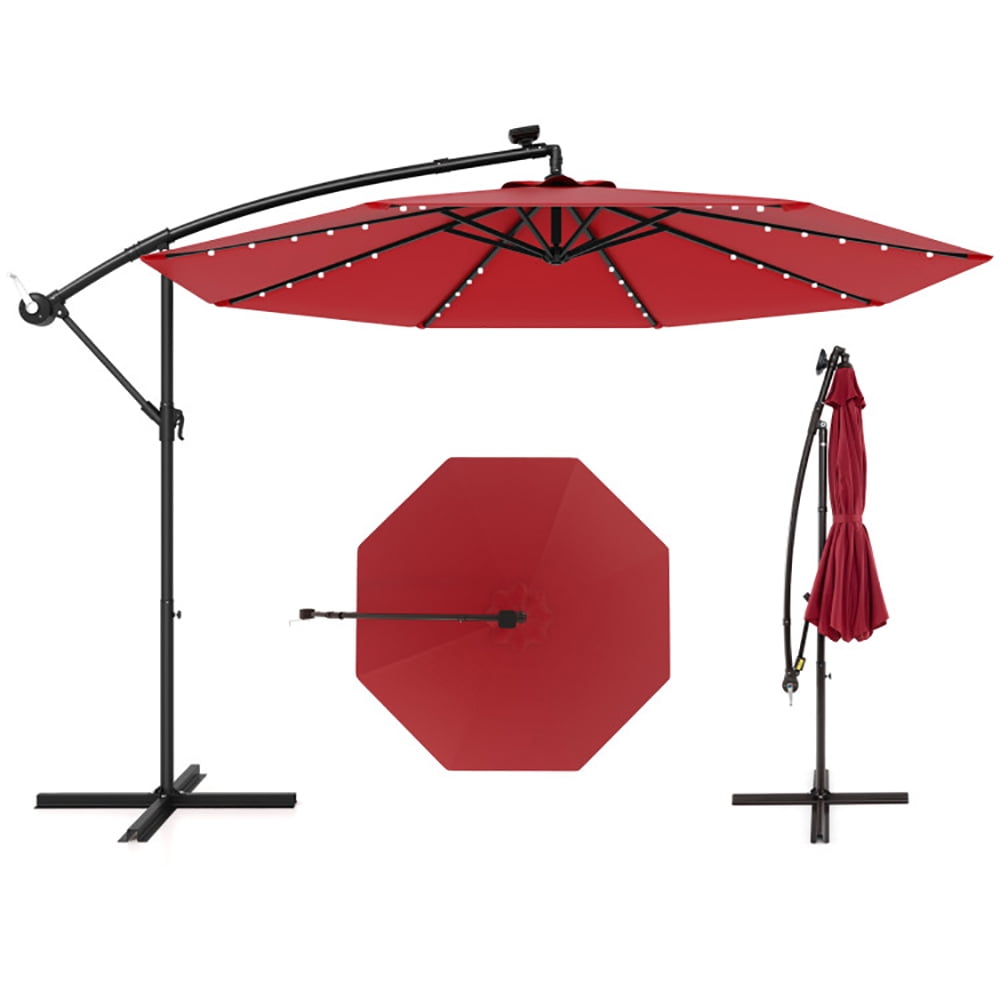 Aimee Lii 10 Feet Solar Offset Hanging Umbrella with 40 Lamp Beads and Solar Panel, Outdoor Umbrellas for Patio, Red Aimee Lii 10 Feet Solar Offset Hanging Umbrella with 40 Lamp Beads and Solar Panel, Outdoor Umbrellas for Patio, Red