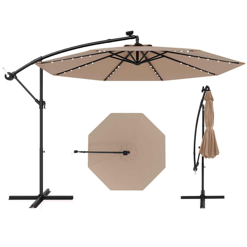 Aimee Lii 10 Feet Solar Offset Hanging Umbrella with 40 Lamp Beads and Solar Panel, Outdoor Umbrellas for Patio, Tan Aimee Lii 10 Feet Solar Offset Hanging Umbrella with 40 Lamp Beads and Solar Panel, Outdoor Umbrellas for Patio, Tan