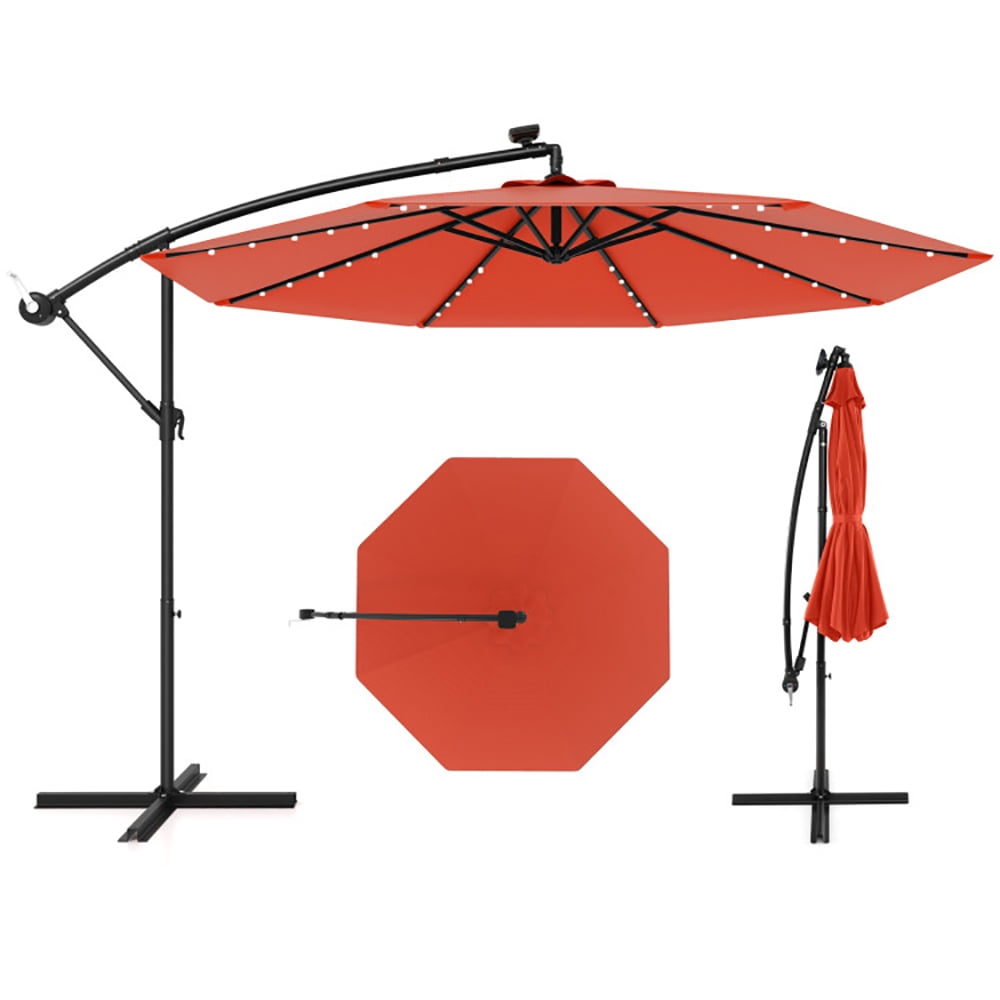 Aimee Lii 10 Feet Solar Offset Hanging Umbrella with 40 Lamp Beads and Solar Panel, Sunbrella Patio Umbrellas, Orange
