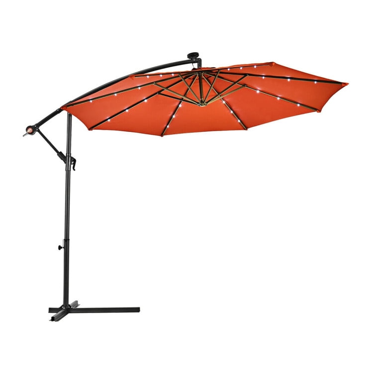 Aimee Lii 10" Patio Hanging Solar LED Umbrella Sun Shade with Cross Base, Table Umbrella Outdoor Patio, Orange Aimee Lii 10" Patio Hanging Solar LED Umbrella Sun Shade with Cross Base, Table Umbrella Outdoor Patio, Orange