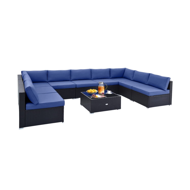 Aimee Lii 10 Piece Outdoor Wicker Conversation Set with Seat and Back Cushions, Outdoor Patio Furniture, Navy
