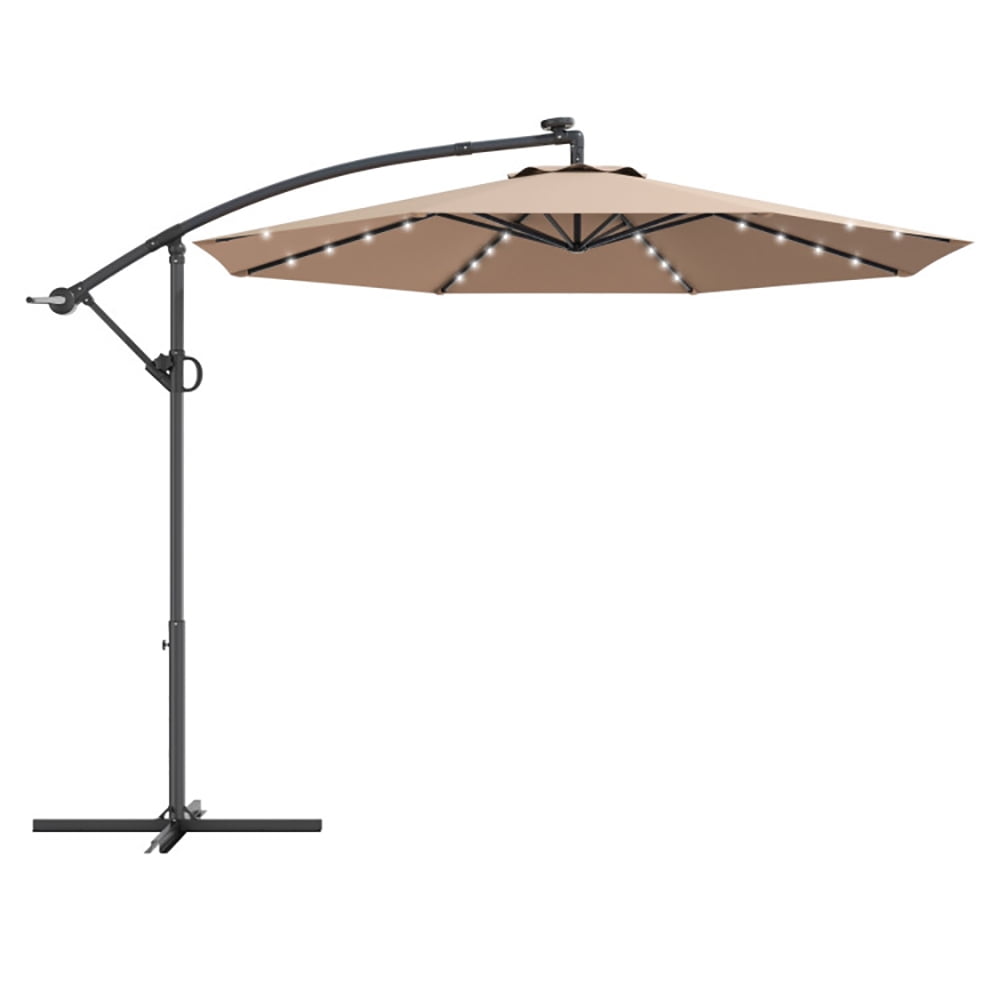 Aimee Lii 10 ft 360° Rotation Solar Powered LED Patio Offset Umbrella without Weight Base, Outdoor Umbrellas for Patio, Beige