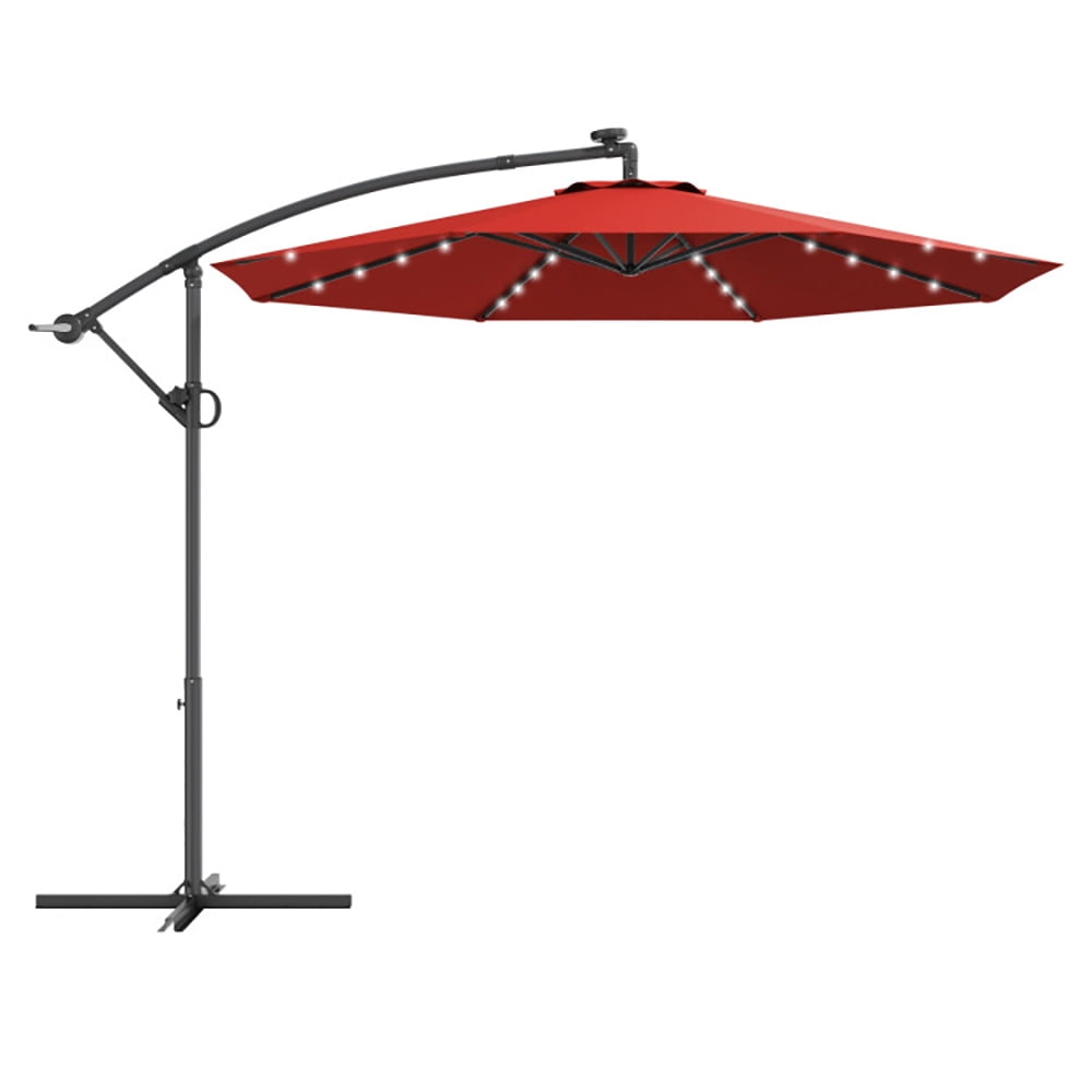 Aimee Lii 10 ft 360° Rotation Solar Powered LED Patio Offset Umbrella without Weight Base, Outdoor Umbrellas for Patio, Red Aimee Lii 10 ft 360° Rotation Solar Powered LED Patio Offset Umbrella without Weight Base, Outdoor Umbrellas for Patio, Red