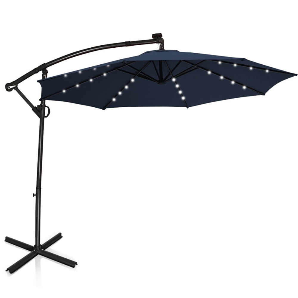 Aimee Lii 10 ft 360° Rotation Solar Powered LED Patio Offset Umbrella without Weight Base, Table Umbrella Outdoor Patio, Navy Aimee Lii 10 ft 360° Rotation Solar Powered LED Patio Offset Umbrella without Weight Base, Table Umbrella Outdoor Patio, Navy