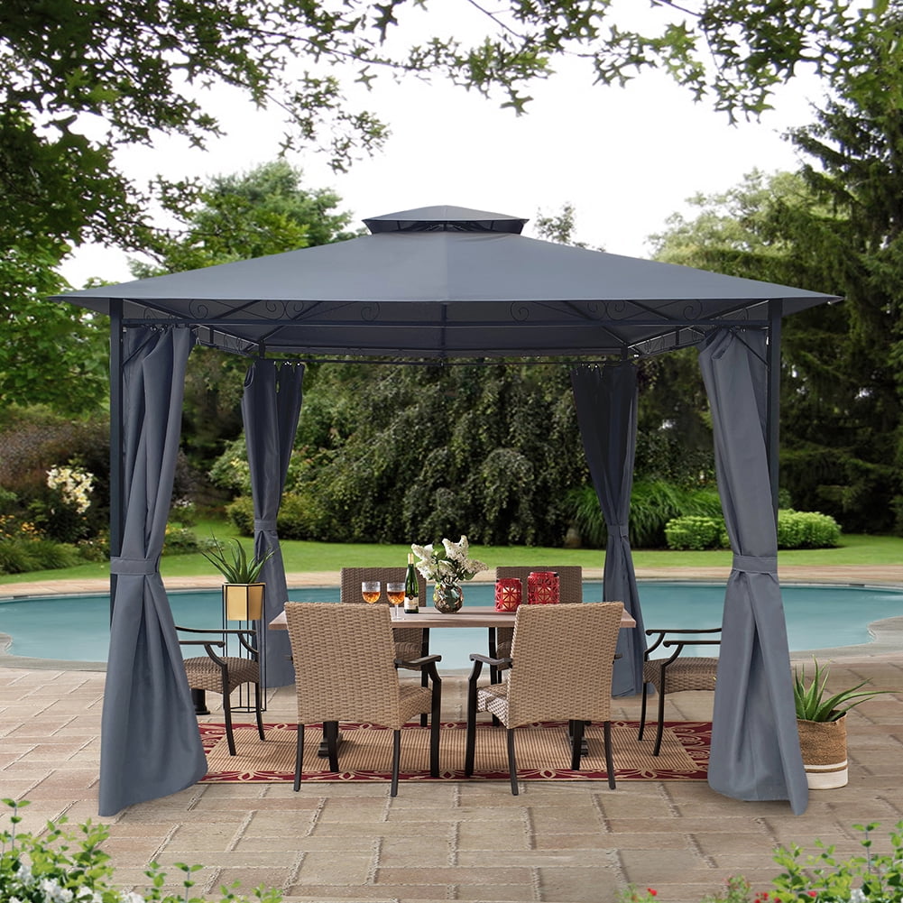 Aimee Lii 10 x 10 Ft Outdoor Patio Garden Gazebo Canopy with Curtains, Outdoor Patio Awnings for Lawn, Garden, Backyard, Gray Aimee Lii 10 x 10 Ft Outdoor Patio Garden Gazebo Canopy with Curtains, Outdoor Patio Awnings for Lawn, Garden, Backyard, Gray