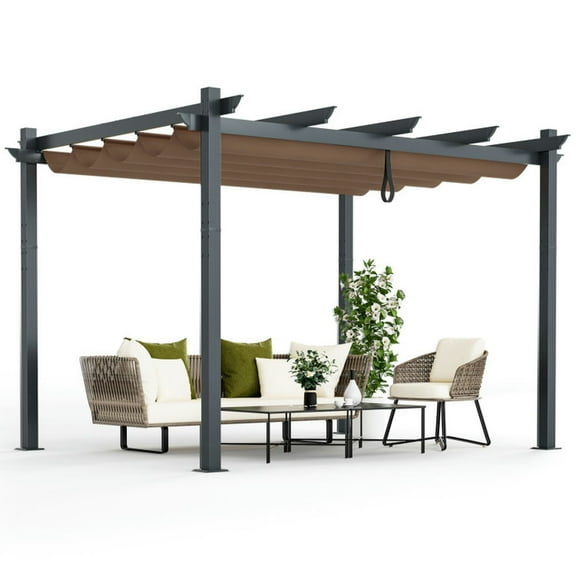 Aimee Lii 10 x 12 Feet Outdoor Aluminum Retractable Pergola Canopy Shelter Grape Trellis, Patio Covers for Shade and Rain-Coffee
