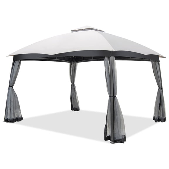 Aimee Lii 10 x 12 Feet Patio Double-Vent Canopy with Privacy Netting and 4 Sandbags, Outdoor Patio Awnings for Party Camping BBQ Events, Gray