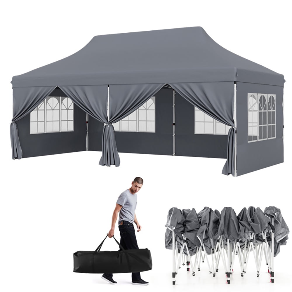 Aimee Lii 10 x 20 FT Pop up Canopy with 6 Sidewalls and Windows and Carrying Bag for Party Wedding Picnic, Canopy Gazebo for BBQ Events, Gray Aimee Lii 10 x 20 FT Pop up Canopy with 6 Sidewalls and Windows and Carrying Bag for Party Wedding Picnic, Canopy Gazebo for BBQ Events, Gray