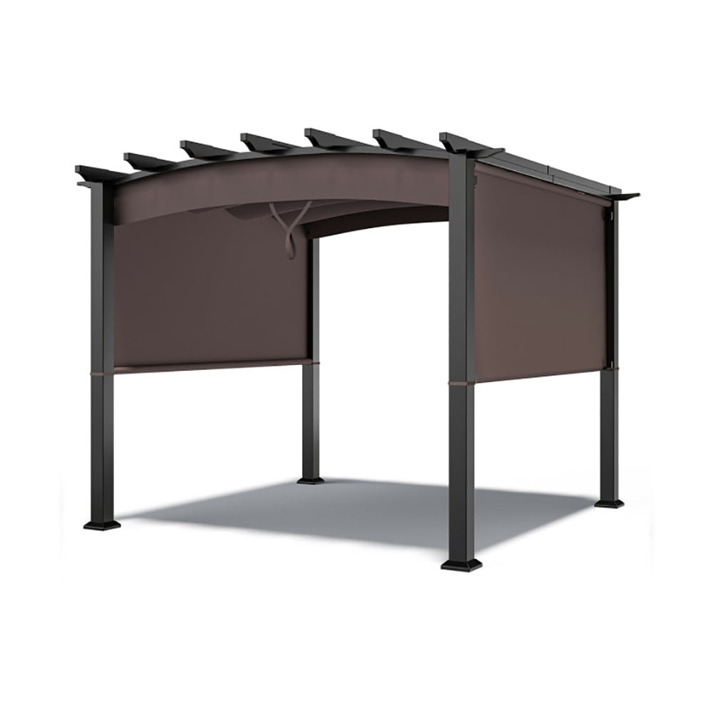 Aimee Lii 10 x 10 Feet Outdoor Retractable Pergola with Adjustable Sliding Sun Shade Canopy, Backyard Canopy Gazebo for Party Wedding BBQ Events, Brown Aimee Lii 10 x 10 Feet Outdoor Retractable Pergola with Adjustable Sliding Sun Shade Canopy, Backyard Canopy Gazebo for Party Wedding BBQ Events, Brown