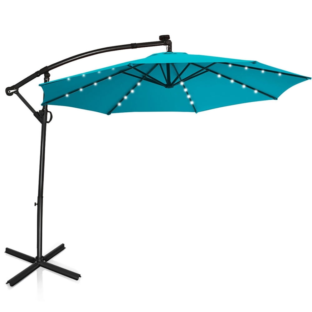 Aimee Lii 10FT 360° Rotation Solar Powered LED Patio Offset Umbrella, Table Umbrella Outdoor Patio, Turquoise Aimee Lii 10FT 360° Rotation Solar Powered LED Patio Offset Umbrella, Table Umbrella Outdoor Patio, Turquoise