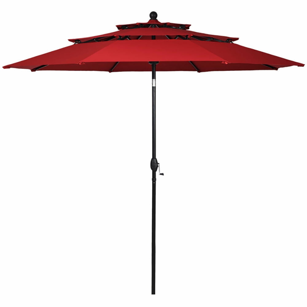 Aimee Lii 10ft 3 Tier Patio Umbrella Aluminum Sunshade Shelter Double Vented without Base, Sunbrella Patio Umbrellas, Burgundy