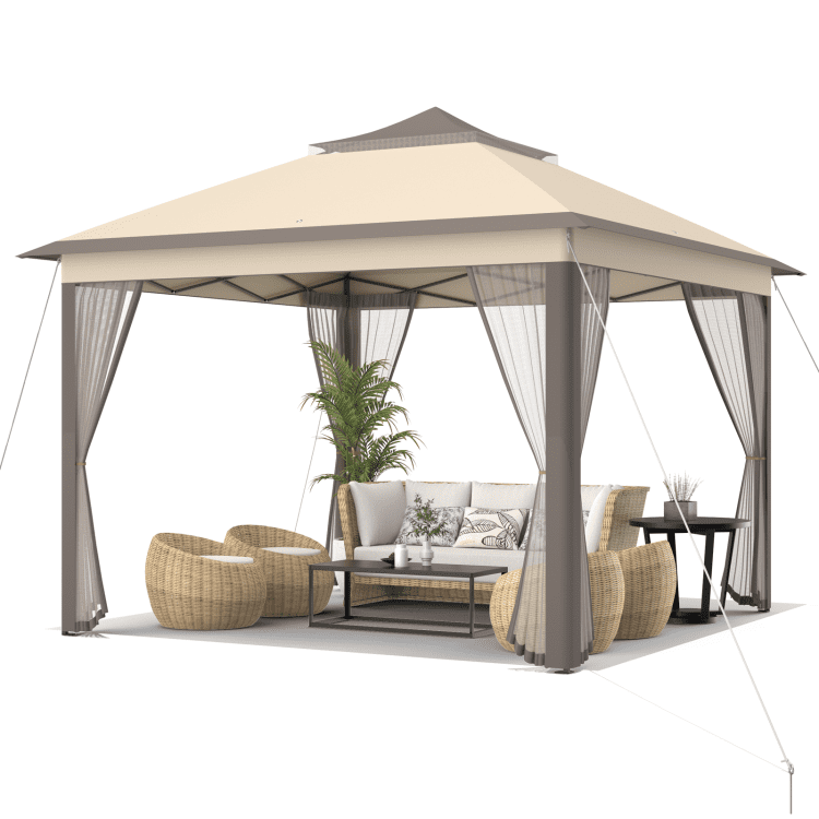 Aimee Lii 11 x 11 Feet 2-Tier Pop-Up Gazebo Tent Portable Canopy Shelter Carry Bag Mesh, Backyard Canopy Gazebo for Party Wedding, Brown Aimee Lii 11 x 11 Feet 2-Tier Pop-Up Gazebo Tent Portable Canopy Shelter Carry Bag Mesh, Backyard Canopy Gazebo for Party Wedding, Brown