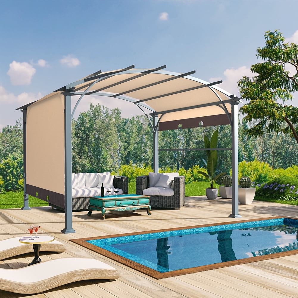 Aimee Lii 11' x 11' Outdoor Pergola Metal Frame Patio Pergola with Adjustable, Outdoor Patio Awnings for Lawn, Garden, Backyard and Deck, Brown Aimee Lii 11' x 11' Outdoor Pergola Metal Frame Patio Pergola with Adjustable, Outdoor Patio Awnings for Lawn, Garden, Backyard and Deck, Brown