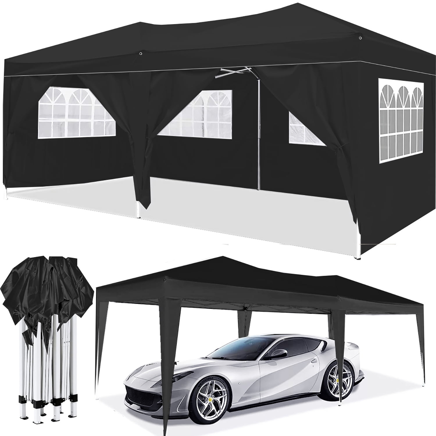 Aimee Lii 118"x235" Pop Up Tent, Backyard Canopy Gazebo with Sidewalls, Outdoor Patio Awnings for Party Camping BBQ Events, Black Aimee Lii 118"x235" Pop Up Tent, Backyard Canopy Gazebo with Sidewalls, Outdoor Patio Awnings for Party Camping BBQ Events, Black