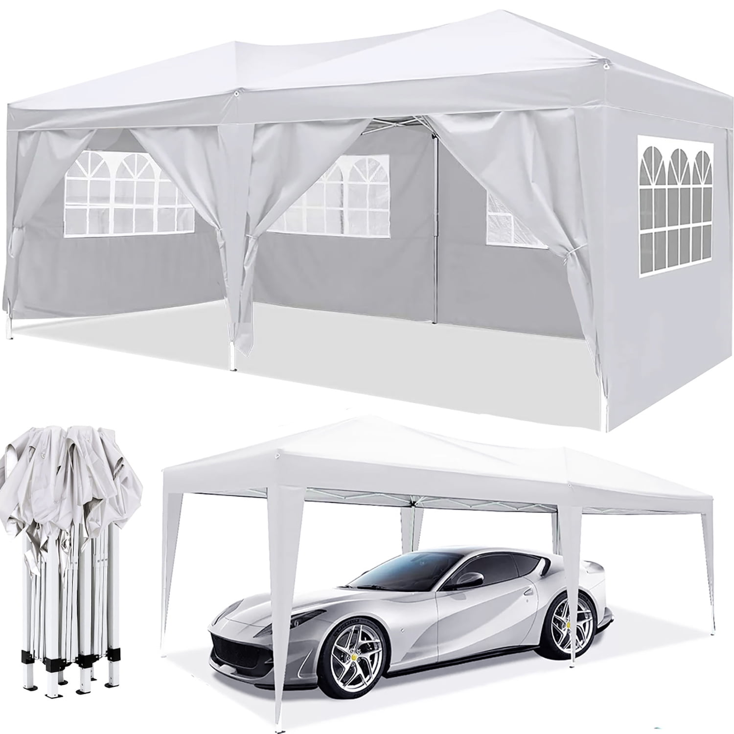 Aimee Lii 118"x235" Pop Up Tent, Backyard Canopy Gazebo with Sidewalls, Outdoor Patio Awnings for Party Camping BBQ Events, White Aimee Lii 118"x235" Pop Up Tent, Backyard Canopy Gazebo with Sidewalls, Outdoor Patio Awnings for Party Camping BBQ Events, White