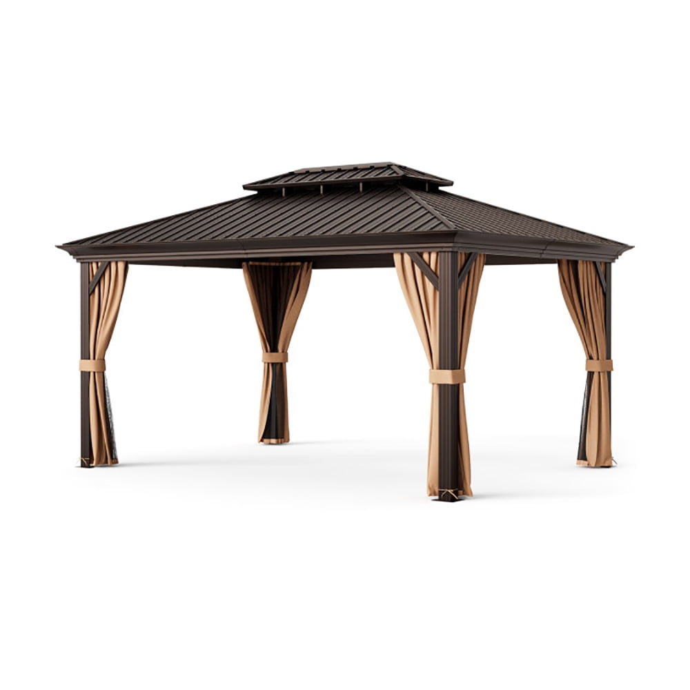 Aimee Lii 12' x 16' Double-Roof Hardtop Gazebo with Galvanized Steel Roof, Canopy Gazebo for Party BBQ Events, Coffee Aimee Lii 12' x 16' Double-Roof Hardtop Gazebo with Galvanized Steel Roof, Canopy Gazebo for Party BBQ Events, Coffee