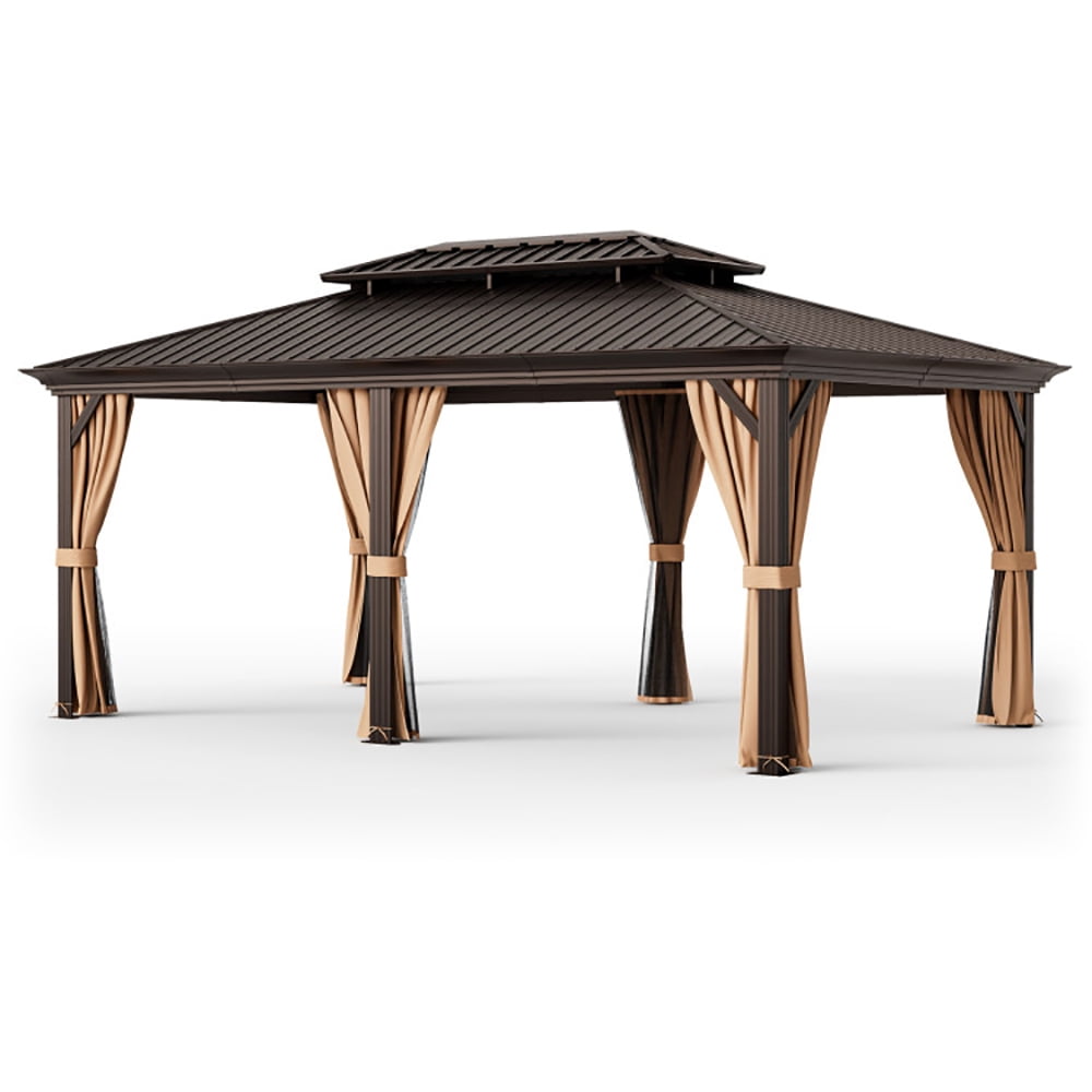 Aimee Lii 12' x 20' Double-Roof Hardtop Gazebo with Galvanized Steel Roof, Canopy Gazebo for Party BBQ Events, Coffee
