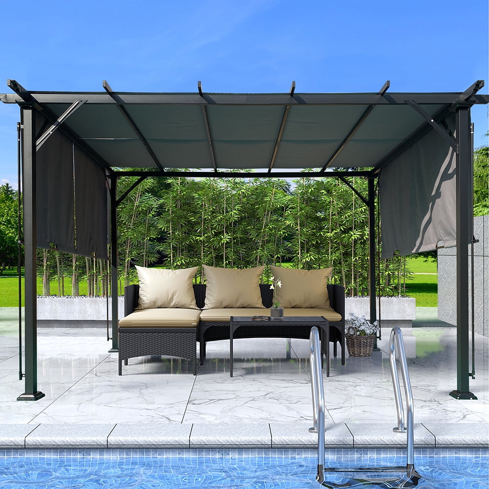 Aimee Lii 12' x 9.5' Outdoor Pergola Metal Frame Patio Pergola with Retractable Shade Canopy, Outdoor Patio Awnings for Lawn, Garden, Backyard and Deck, Gray