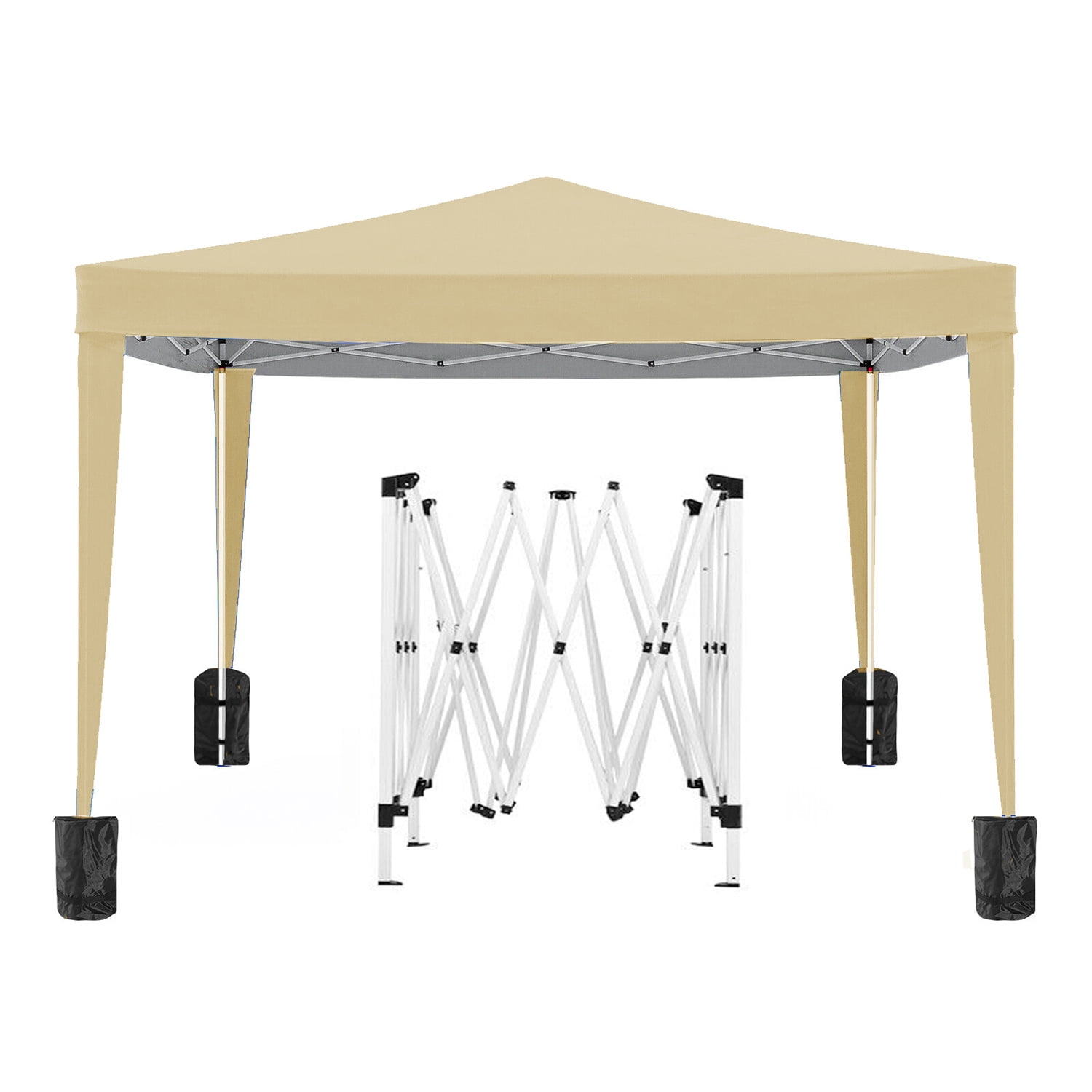 Aimee Lii 120"x120" Pop Up Tent, Backyard Canopy Gazebo with Sidewalls, Outdoor Patio Awnings for Party Camping BBQ Events, Beige