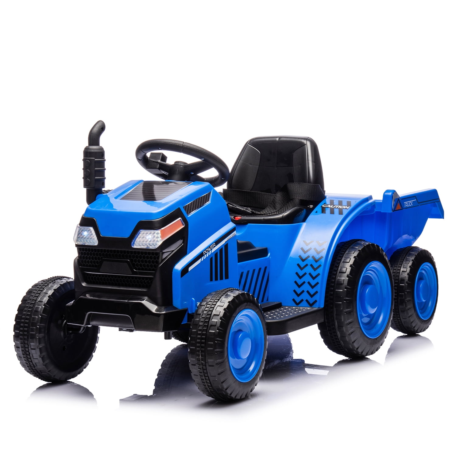 Aimee Lii 12V Battery Powered Electric Tractor Toy Car, Ride on Tractor with Trailer, Remote Control, USB, MP3, Bluetooth, Blue