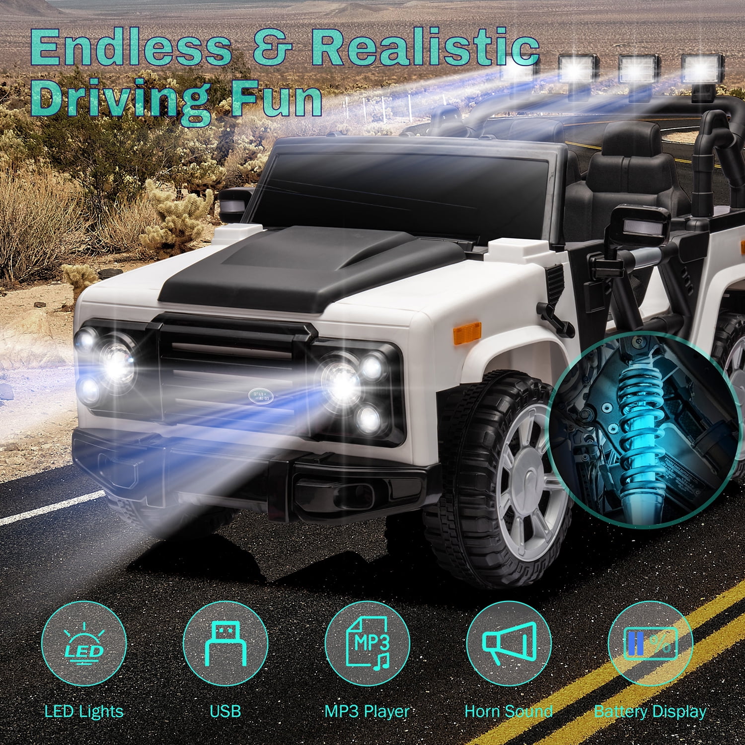 Aimee Lii 12V Kids Ride On Car, Forward and Backward, High and Low Speed, Music, Front Light, White