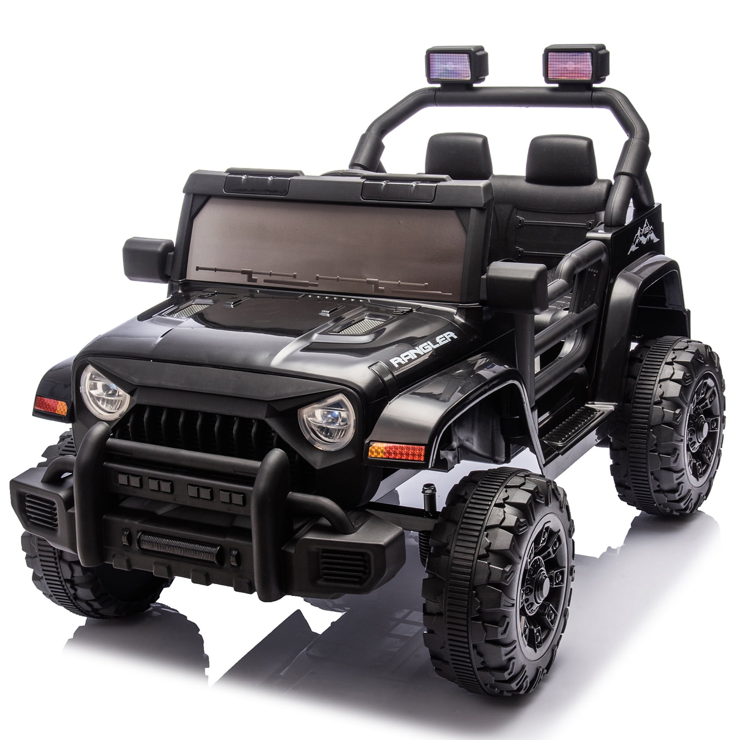 Aimee Lii 12V Kids Ride On Electric Car with Remote Control, Dual Drive, Bluetooth, MP3, USB, Headlights, Slow Start for Kids Aged 3-8, Black