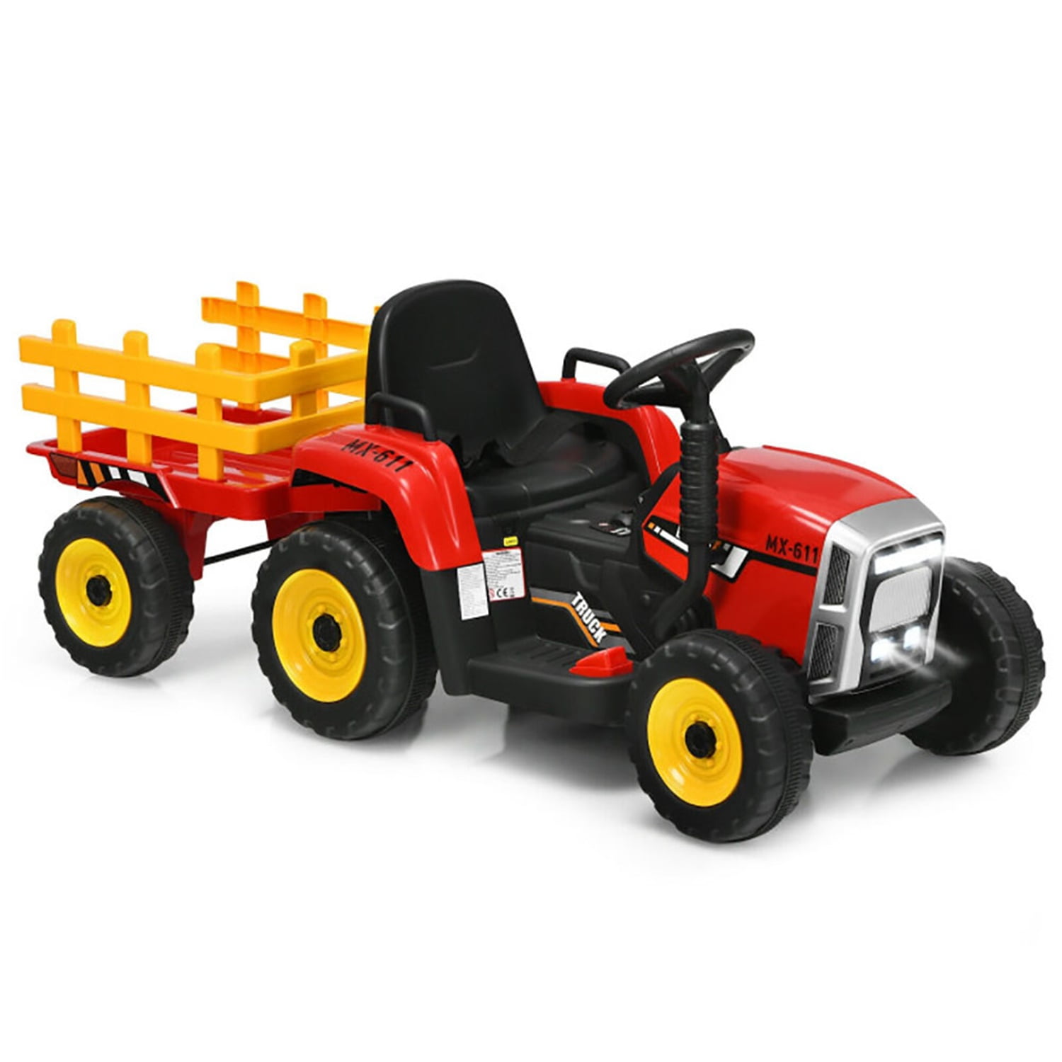 Aimee Lii 12V Ride on Tractor with 3-Gear-Shift Ground Loader, Tractor Toys for Kids 3+, Red