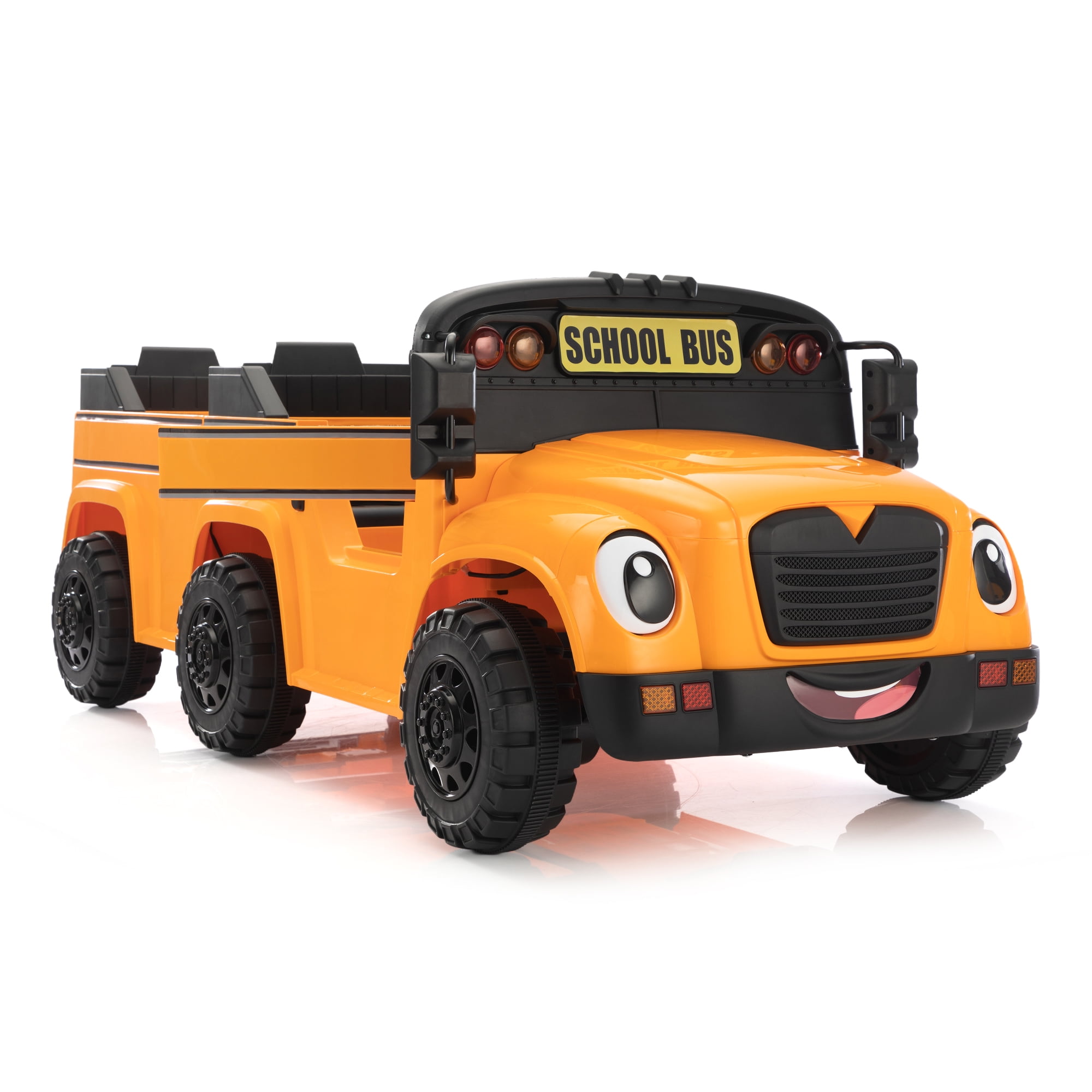 Aimee Lii 12V School Bus for Kids with 2 Seats, Battery Powered Kids Car Toy with Remote Control, LED Lights and Power Display, Gift for Children Boys Girls, Orange