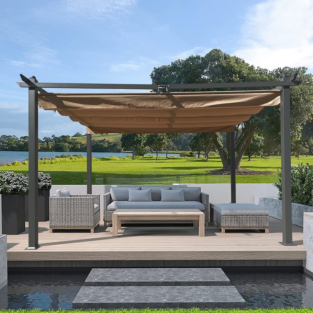 Aimee Lii 13 x 10 Ft Outdoor Patio Retractable Pergola, Outdoor Patio Awnings for Lawn, Garden, Backyard and Deck, Beige