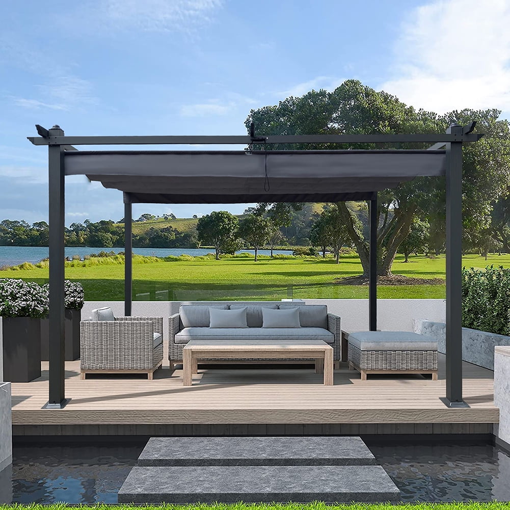 Aimee Lii 13 x 10 Ft Outdoor Patio Retractable Pergola, Outdoor Patio Awnings for Lawn, Garden, Backyard and Deck, Gray