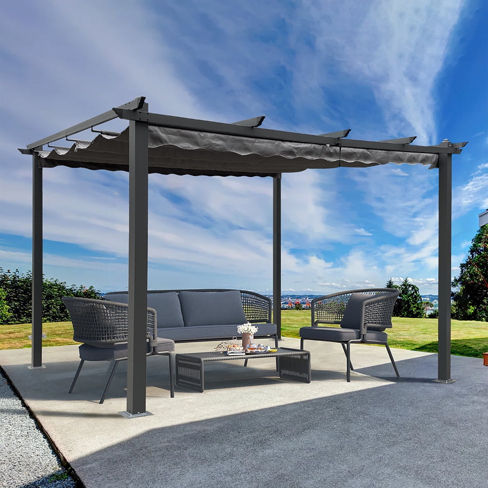 Aimee Lii 13 x 10 Ft Outdoor Patio Retractable Pergola with Canopy Sunshelter, Outdoor Patio Awnings for Lawn, Garden, Backyard and Deck, Gray