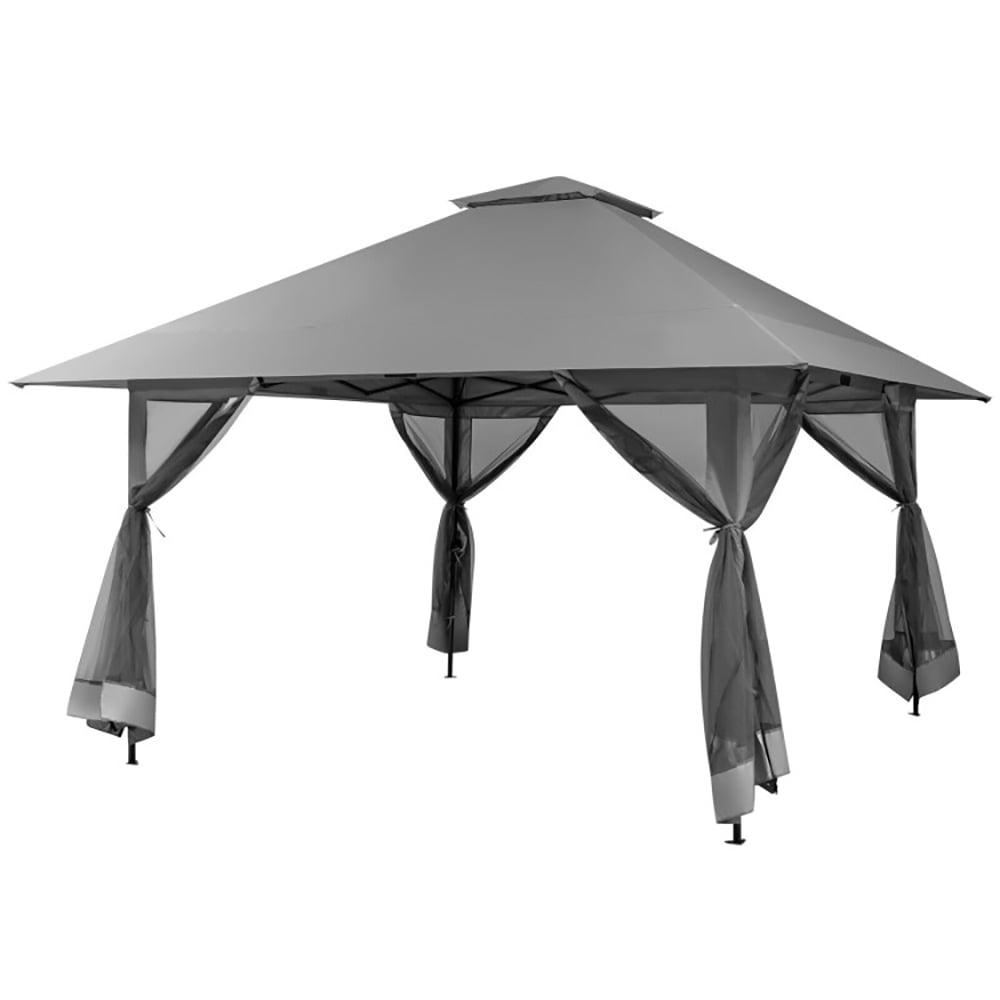 Aimee Lii 13 x 13 Feet Pop-up Instant Canopy Tent with Mesh Sidewall, Backyard Canopy Gazebo for Party Camping BBQ Events, Gray