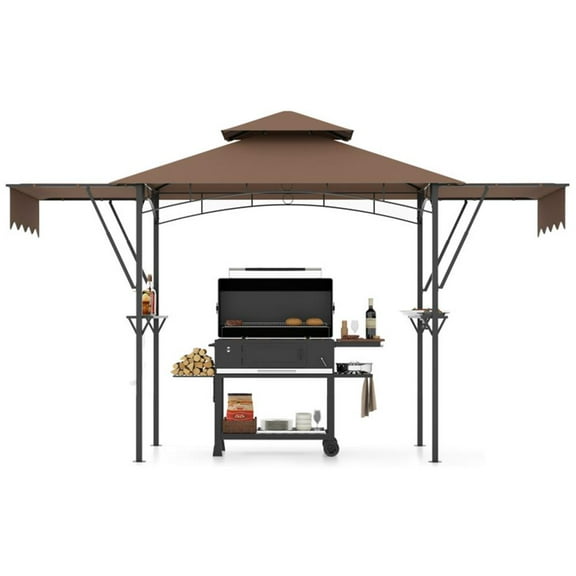 Aimee Lii 13 x 5 Feet Grill Patio Canopy with Dual Side Awnings and 2 Shelves Adjustable Shadow, Outdoor Canopy for Patio Garden Backyard Pool Deck-Coffee