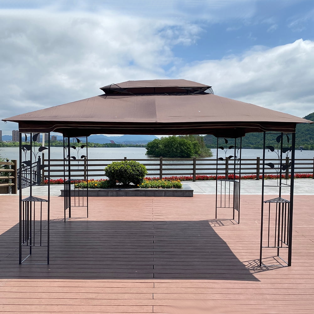 Aimee Lii 13x10 Ft Outdoor Patio Gazebo Canopy Tent with Ventilated Double Roof and Mosquito Net, Outdoor Patio Awnings for Lawn, Garden, Backyard and Deck, Brown