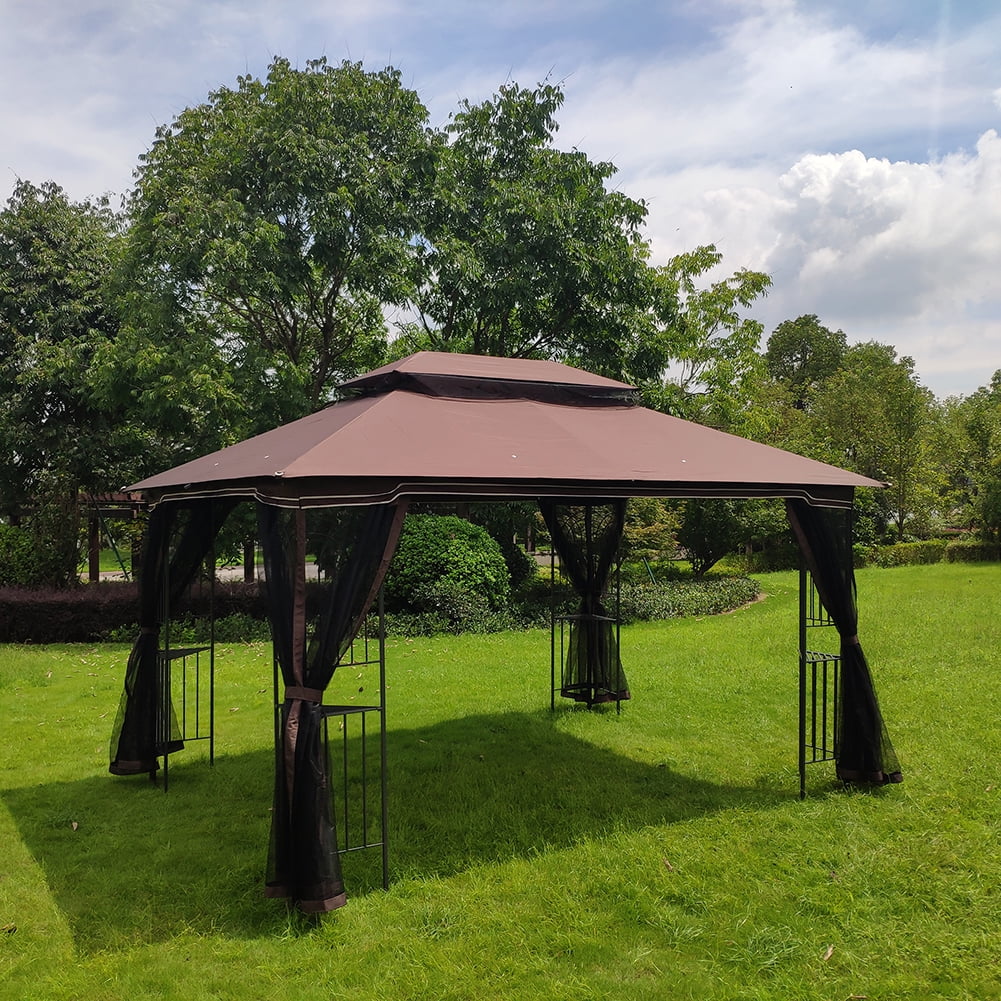 Aimee Lii 13x10 Outdoor Patio Gazebo Canopy Tent with Ventilated Double Roof and Mosquito Net(Detachable Mesh Screen), Outdoor Patio Awnings for Lawn, Garden, Backyard and Deck, Brown