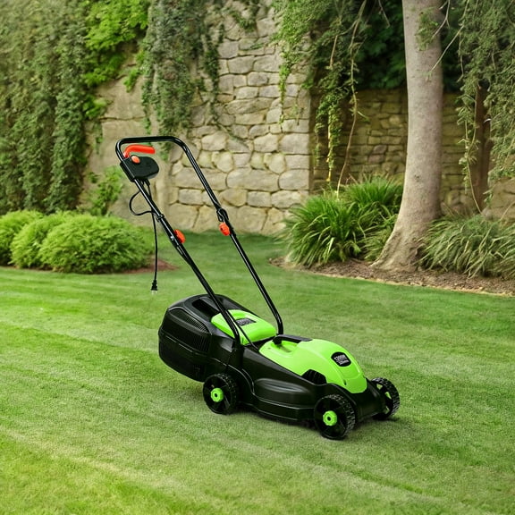 Aimee Lii 14 Inch Electric Push Lawn Corded Mower with Grass Bag for Garden Yard, Green