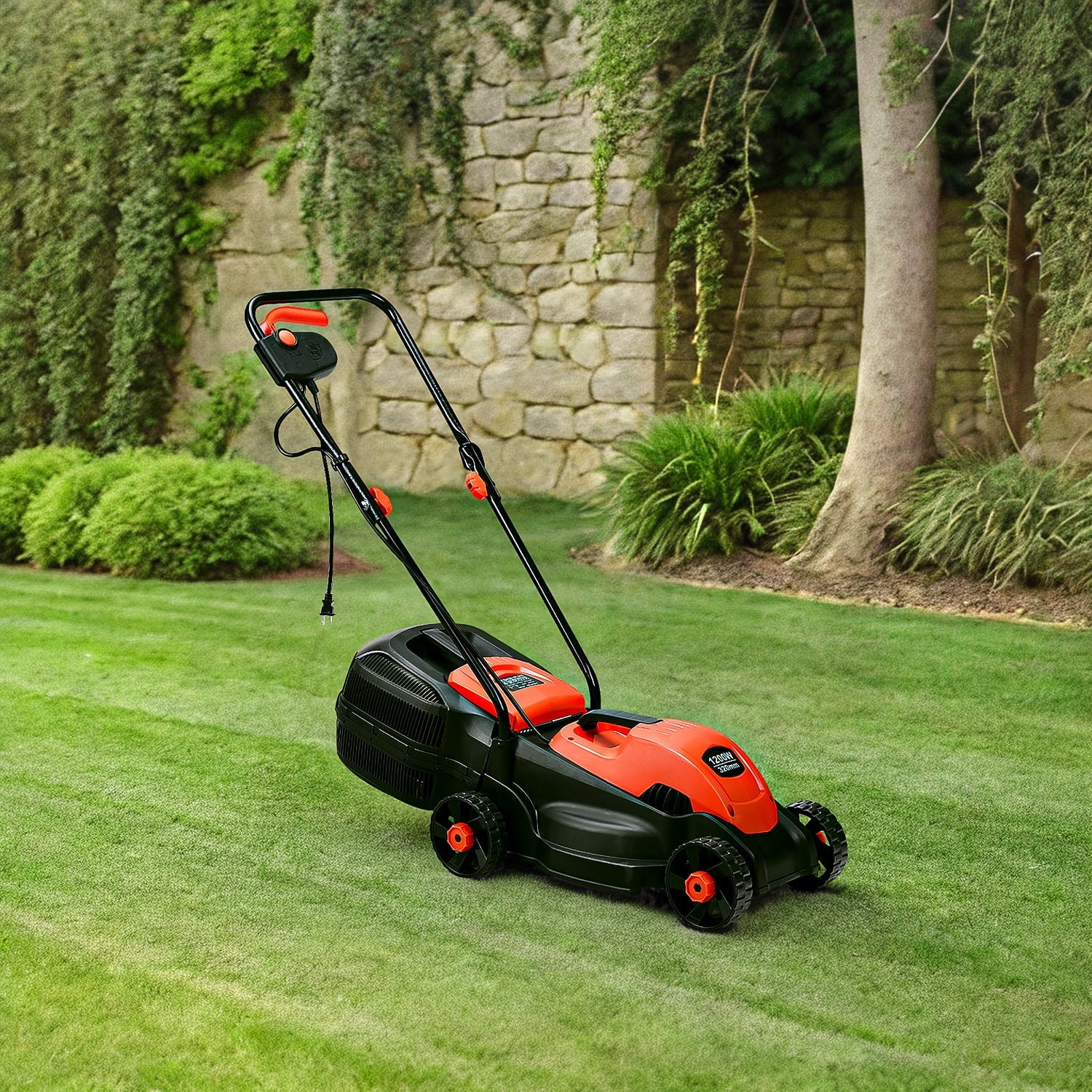 Aimee Lii 14 Inch Electric Push Lawn Corded Mower with Grass Bag for Garden Yard, Red