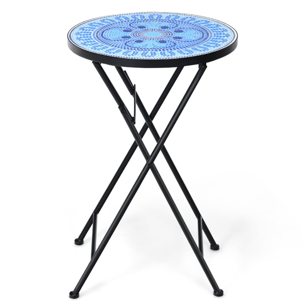 Aimee Lii 14 Inch Round End Table with Ceramic Tile Top, Indoor Outdoor Furniture for Patio Garden Backyard