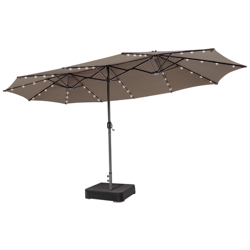Aimee Lii 15 Feet Double-Sided Patio Umbrella with 48 LED, Sunbrella Patio Umbrellas, Brown Aimee Lii 15 Feet Double-Sided Patio Umbrella with 48 LED, Sunbrella Patio Umbrellas, Brown