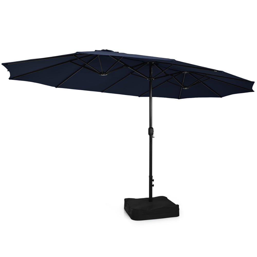 Aimee Lii 15 Feet Double-Sided Twin Patio Umbrella with Crank and Base, Porch Umbrella with Stand and Base, Navy