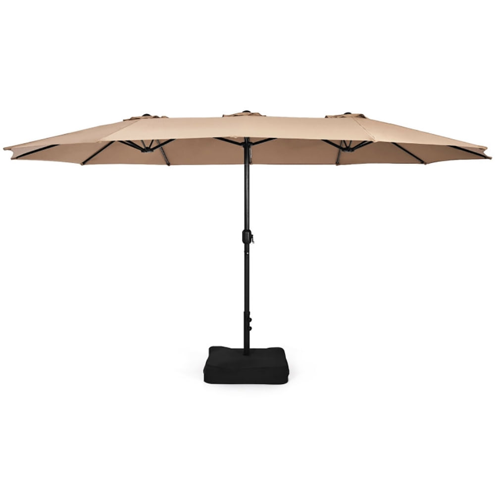 Aimee Lii 15 Feet Double-Sided Twin Patio Umbrella with Crank and Base, Sunbrella Patio Umbrellas, Brown