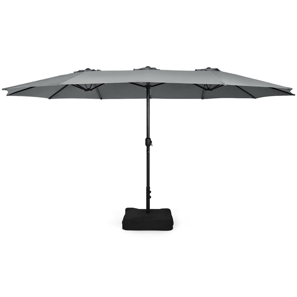 Aimee Lii 15 Feet Double-Sided Twin Patio Umbrella with Crank and Base, Sunbrella Patio Umbrellas, Gray