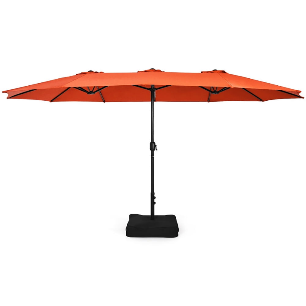 Aimee Lii 15 Feet Double-Sided Twin Patio Umbrella with Crank and Base, Sunbrella Patio Umbrellas, Orange