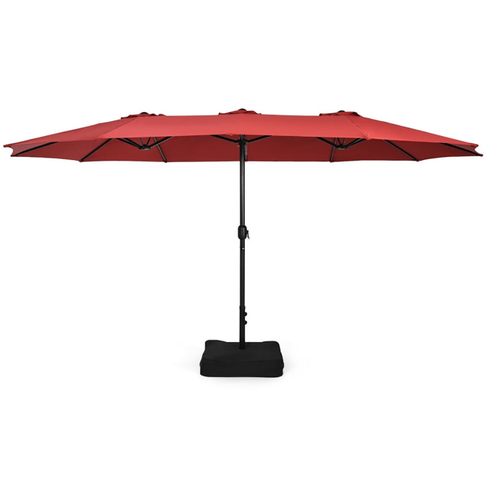 Aimee Lii 15 Feet Double-Sided Twin Patio Umbrella with Crank and Base, Sunbrella Patio Umbrellas, Red Aimee Lii 15 Feet Double-Sided Twin Patio Umbrella with Crank and Base, Sunbrella Patio Umbrellas, Red