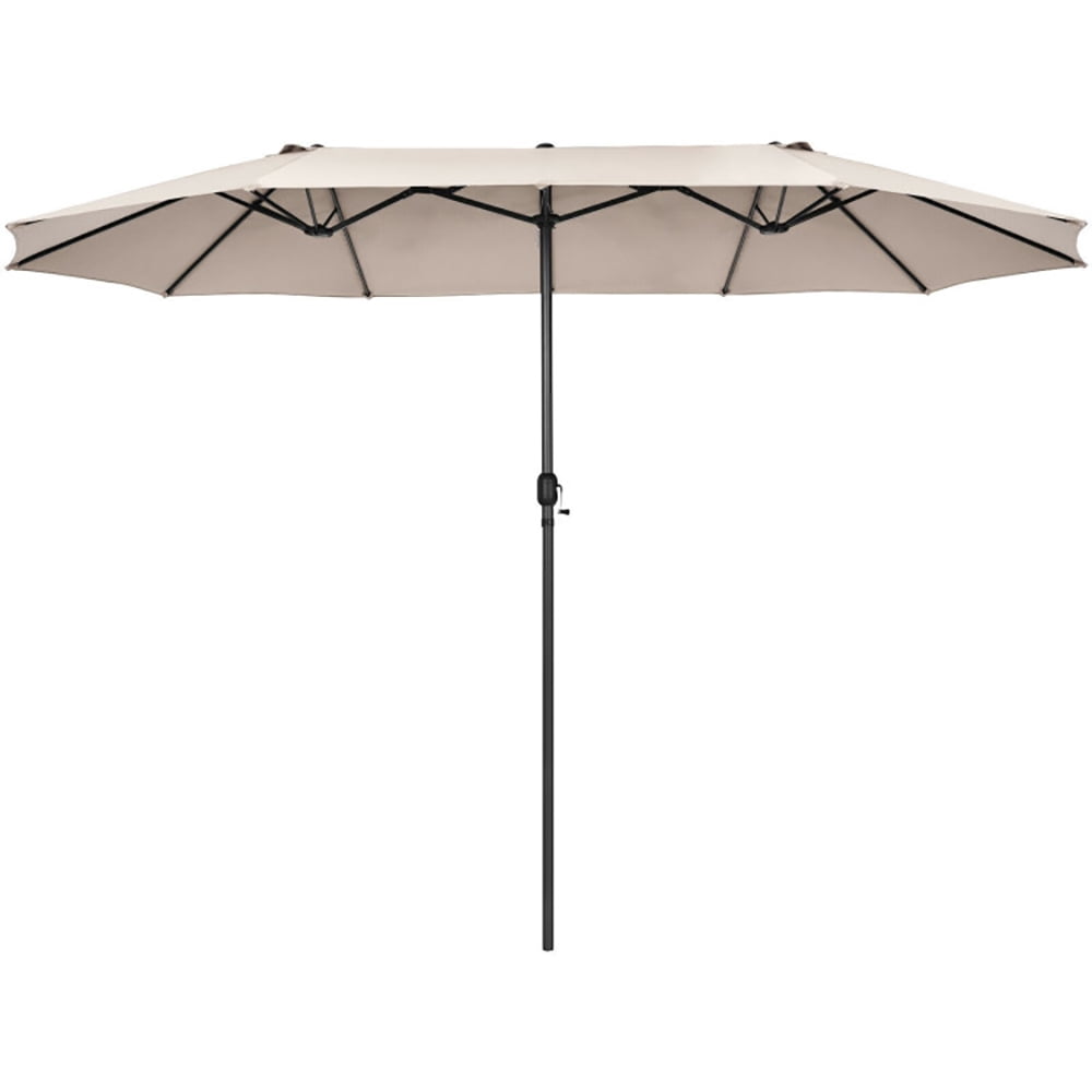 Aimee Lii 15 Feet Patio Double-Sided Umbrella with Hand-Crank System, Sunbrella Patio Umbrellas, Beige